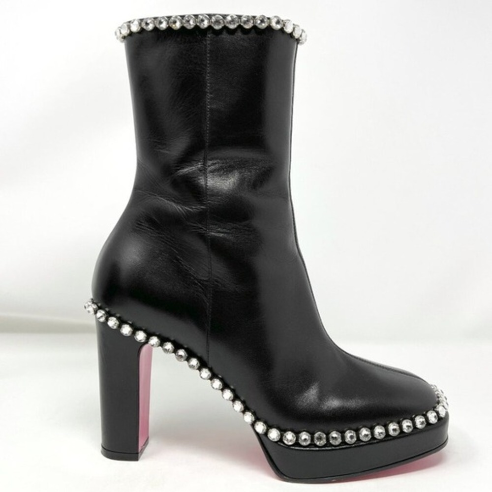 Gucci Black Platform Boots Crystal Embellished Chunky Heel‎ Size 38.5 - Picture 3 of 10